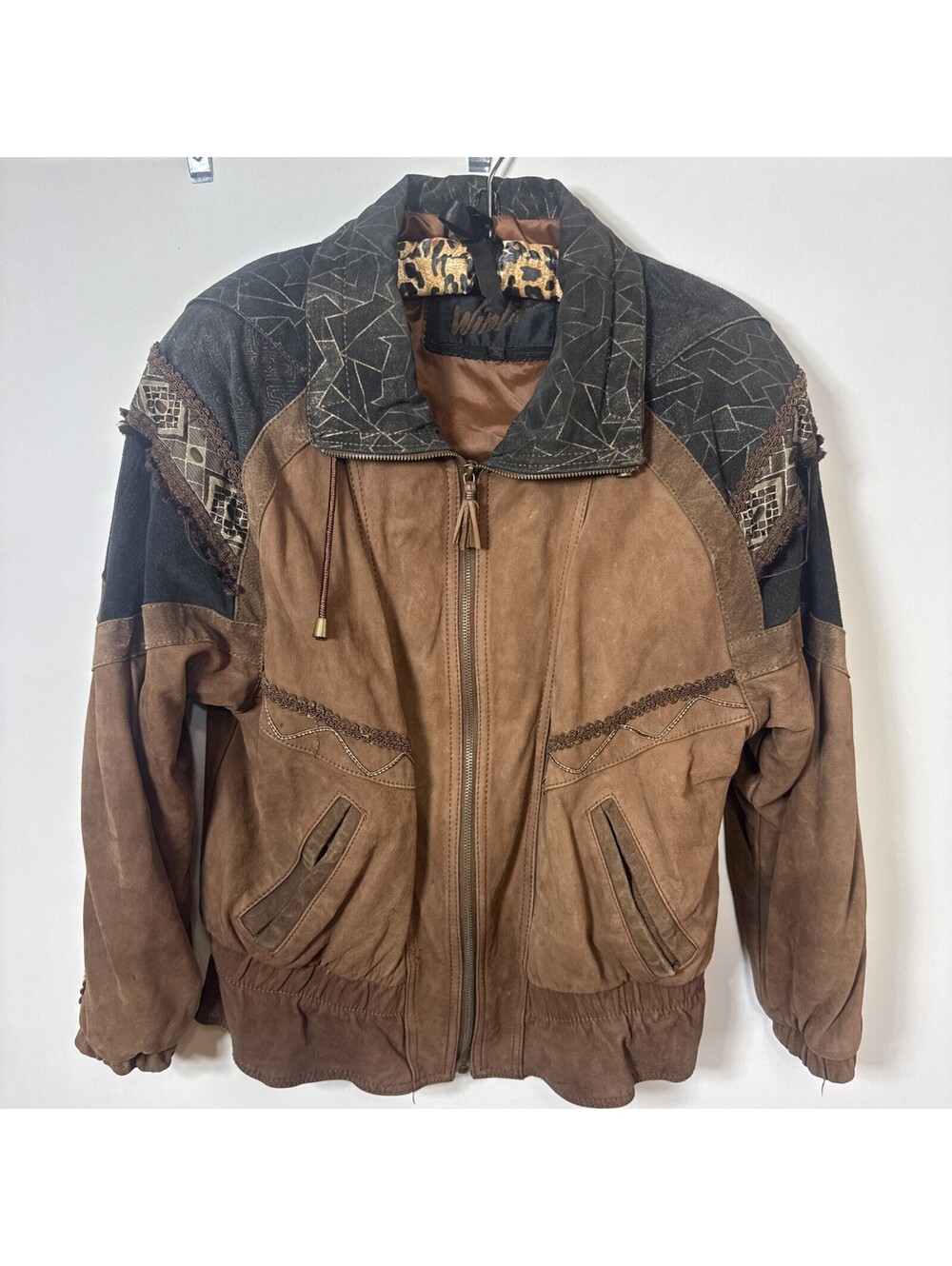 Vintage Winlit Leather Suede Southwestern Western Bomber Jacket Women Medium